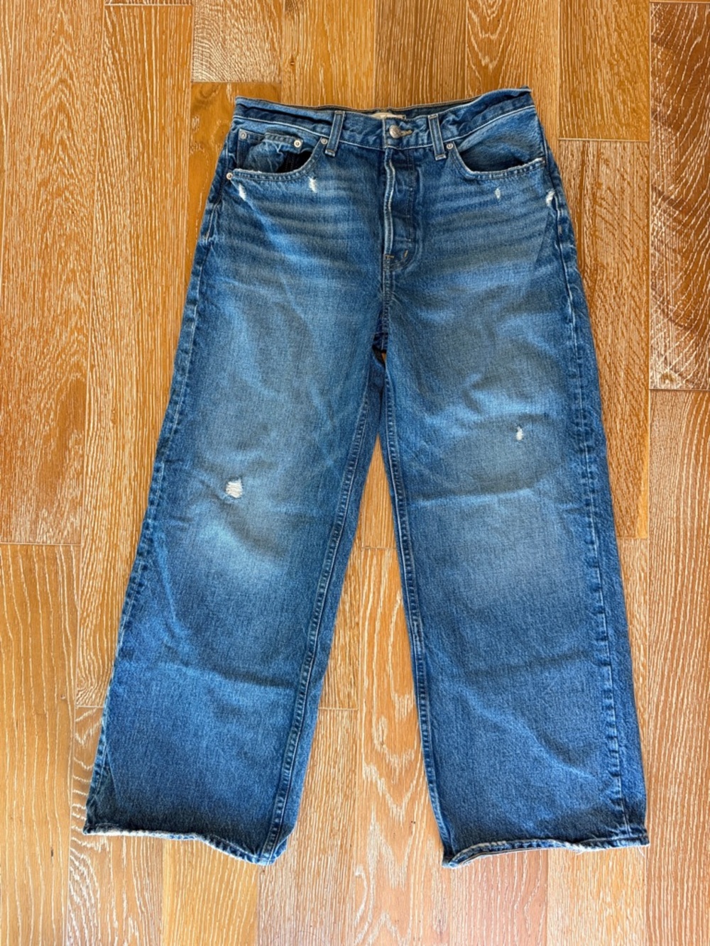 Like New Madewell Slow Slug Baggy - Distressed Wide-Leg Blue Denim Jeans